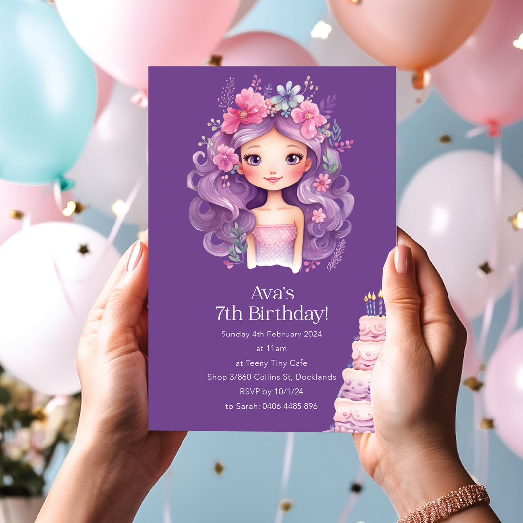 Purple Mermaid Birthday Invitation