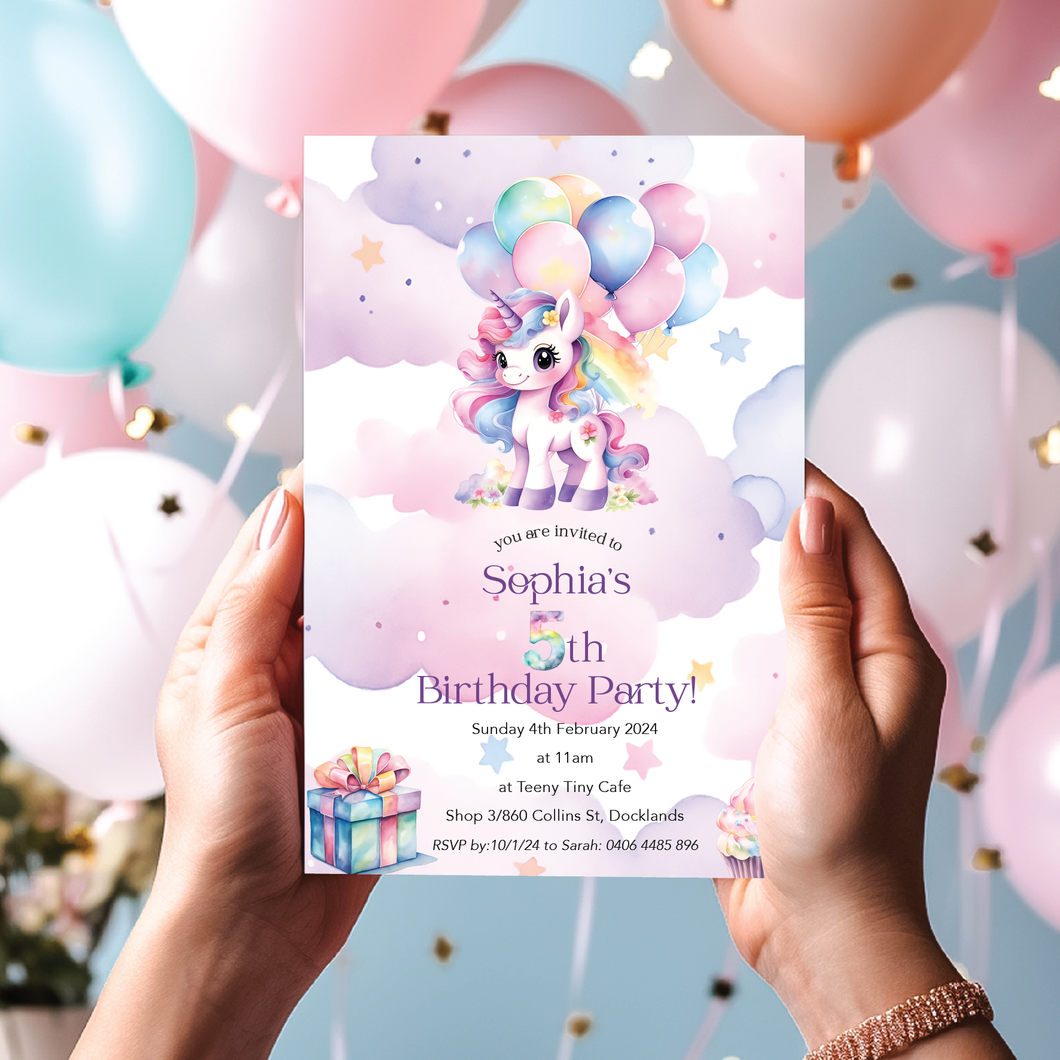 Kids Unicorn Birthday Invitation