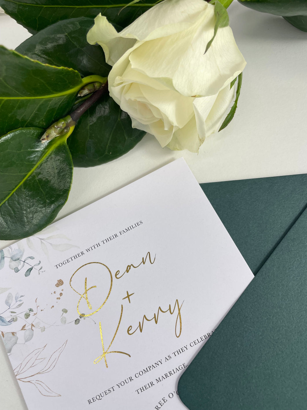 Eucalyptus Wedding Invitations with Gold Foil