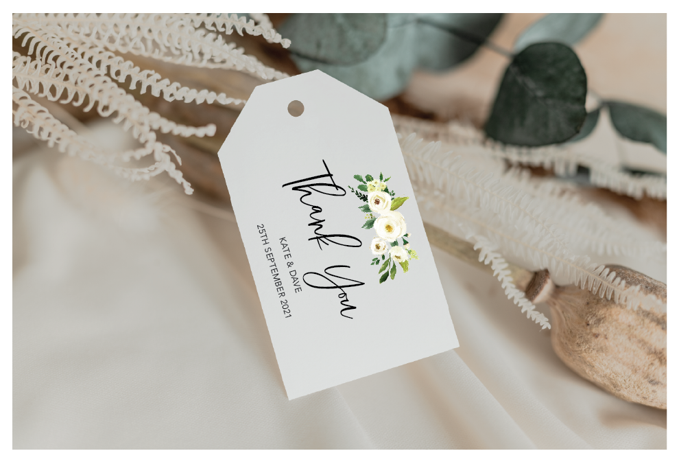 White Floral Wedding Favour Tags
