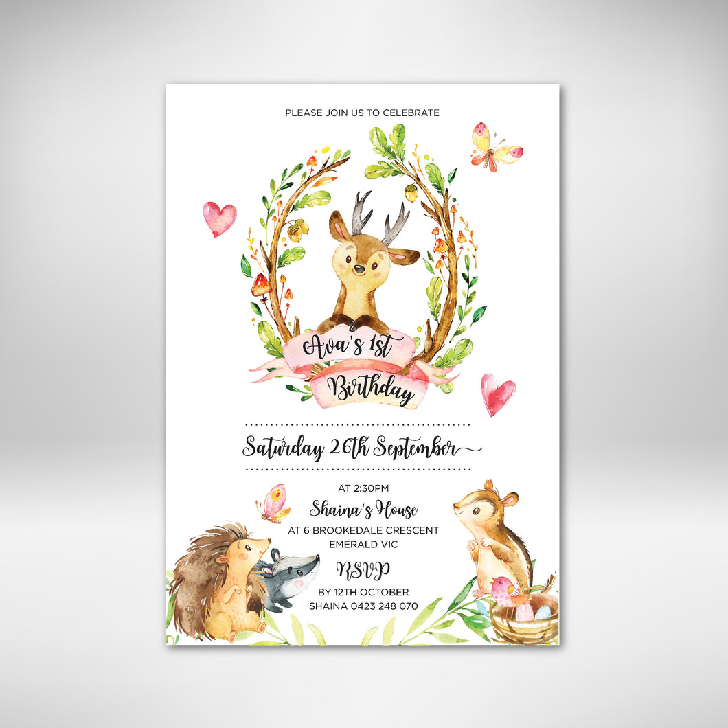 Deer Little One - Woodland Birthday Invitation