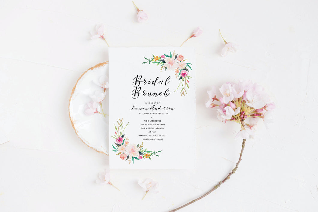 Bright Pink Floral Bridal Shower Invitations